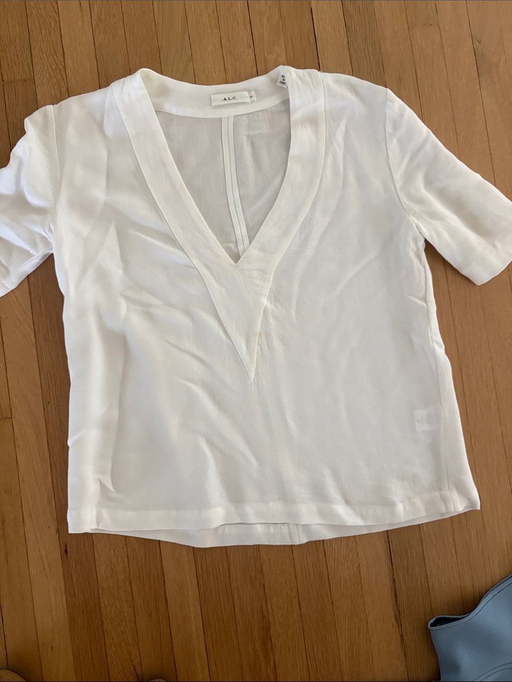 A.L.C. Ivory V-Neck Short Sleeve Blouse